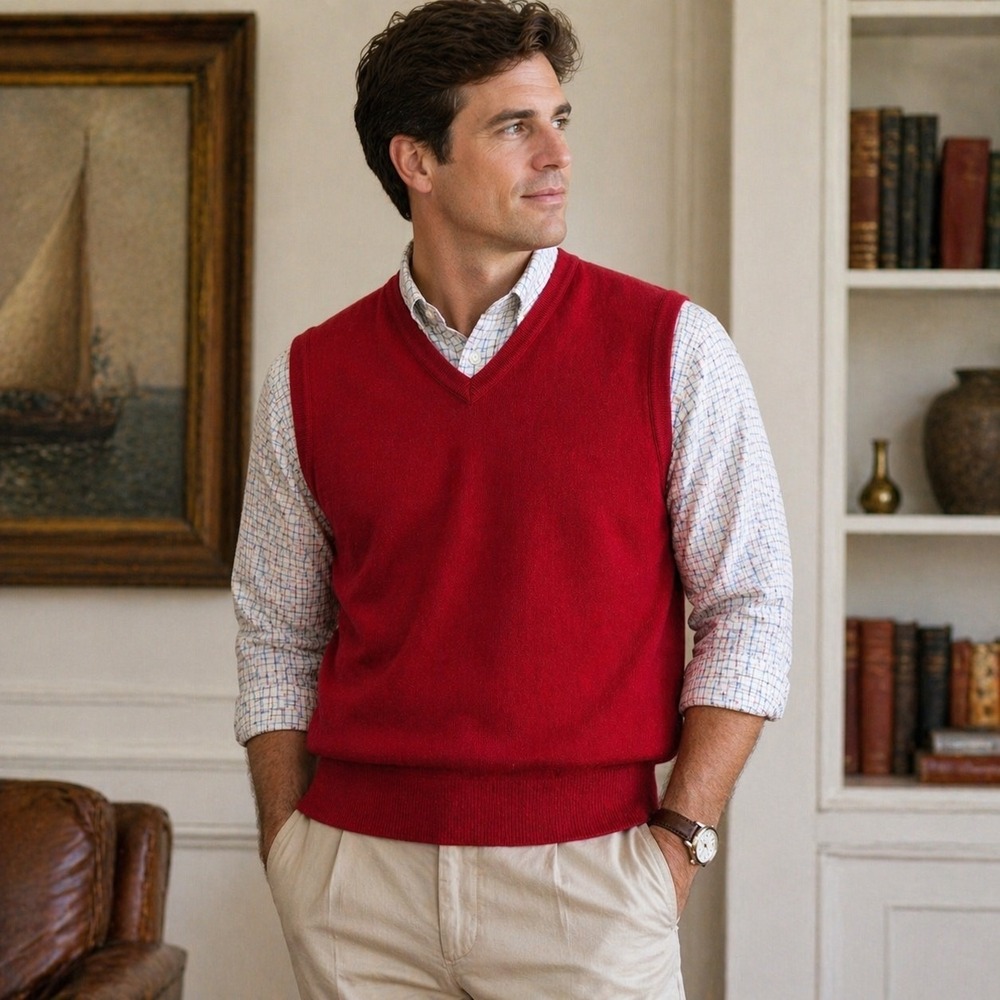 Vintage Cypress Links Sweater Vest Mens L Red 100% Cotton Made USA Preppy Golf